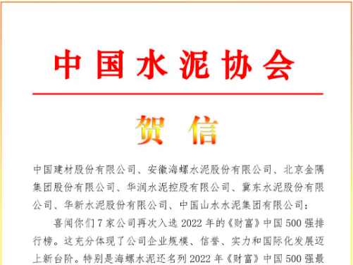 中國水泥協(xié)會賀信